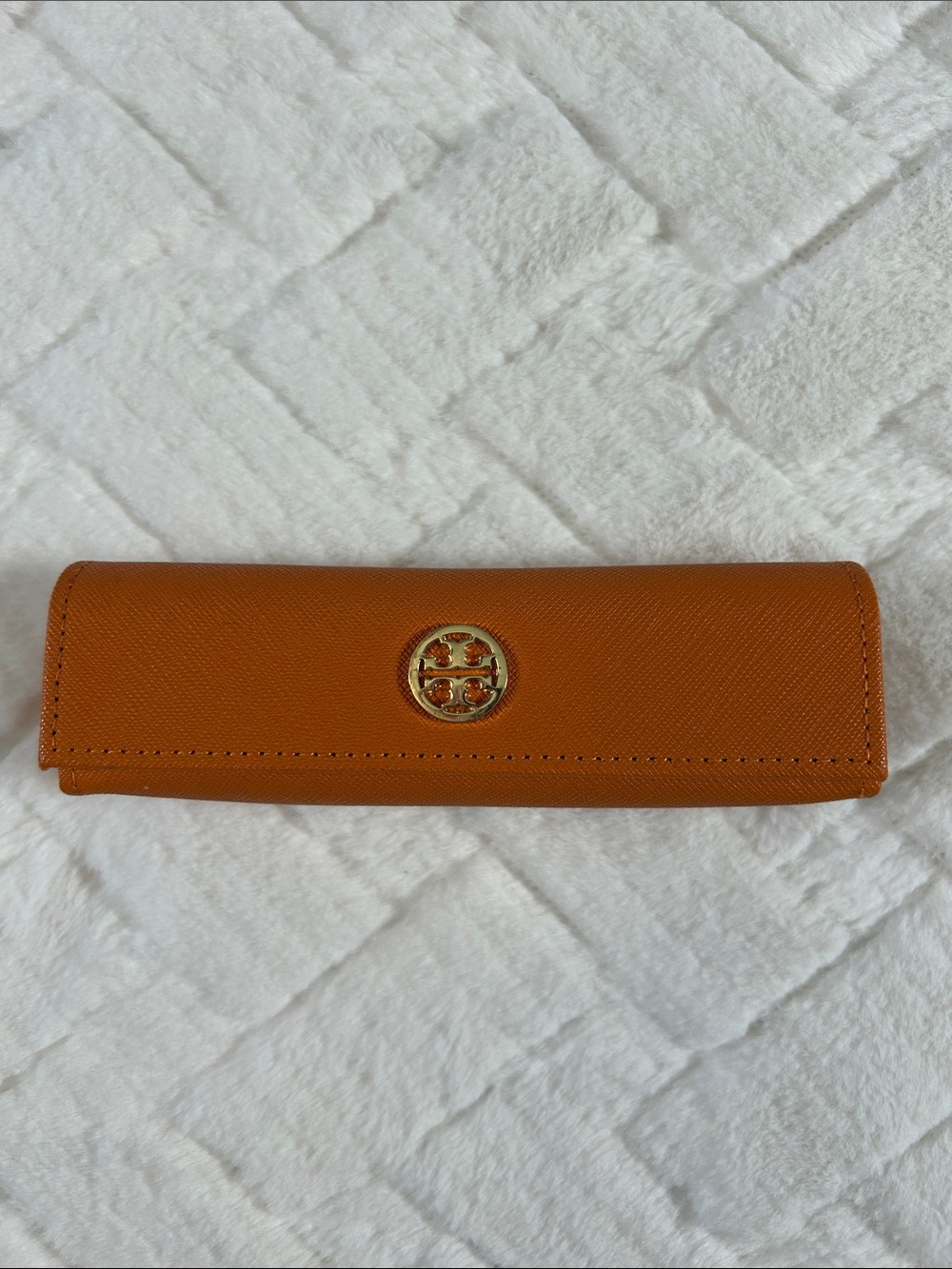 Tory Burch Orange Saffiano Leather Eyewear Case with Gold Logo